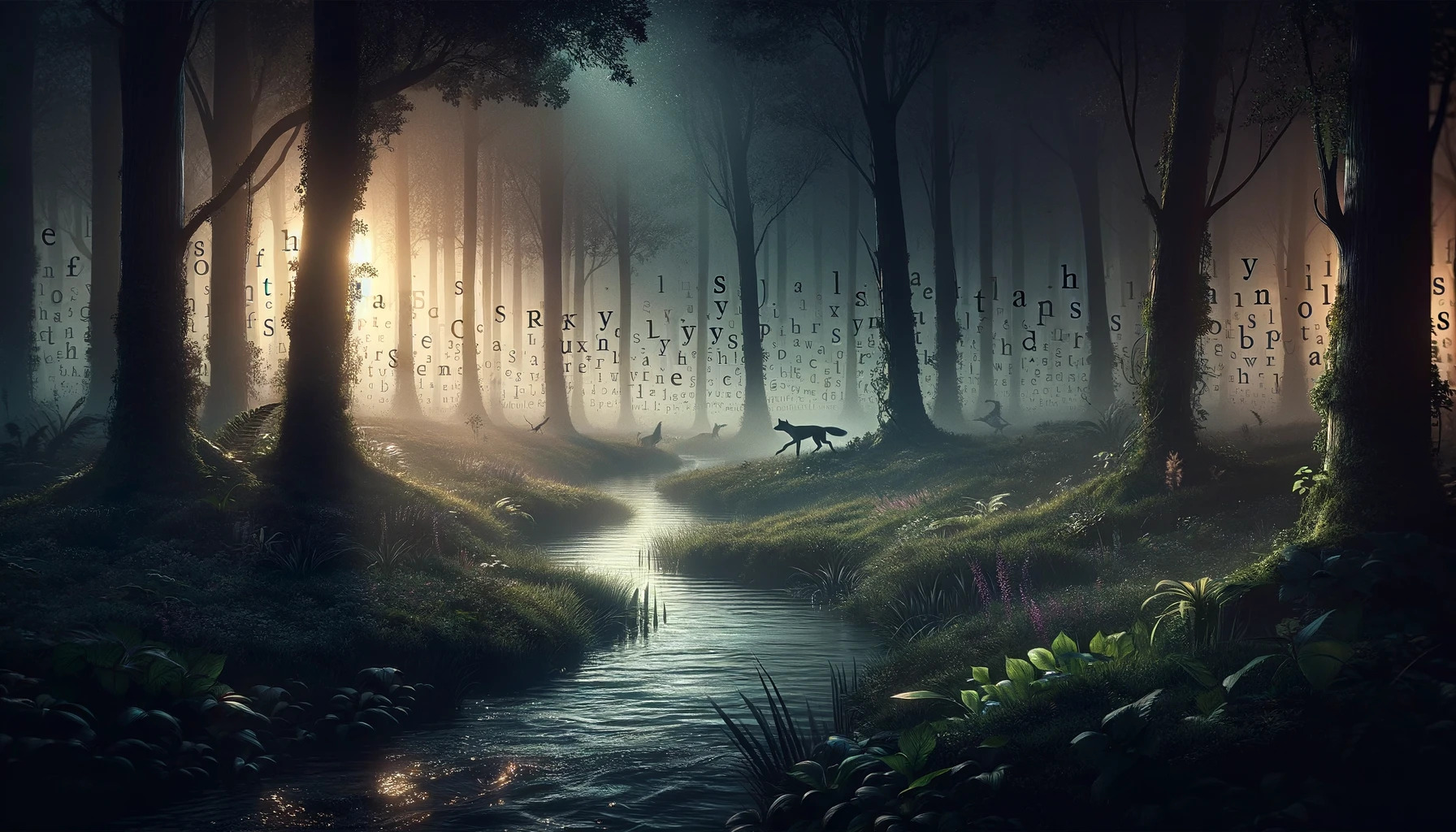 The image inspired by "5 Letter Words That Start With S" has been created, capturing a mystical forest scene at twilight.